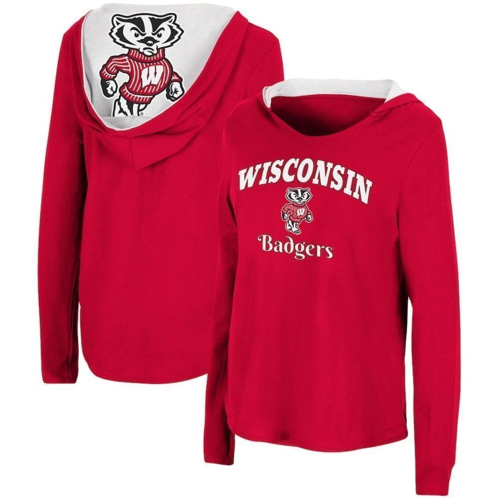 Women's Colosseum Red Wisconsin Badgers Catalina Hoodie Long Sleeve T-Shirt